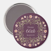 Elegante bloemrand 60e verjaardagsviering magneet (Voorkant / Achterkant)