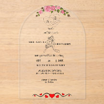 Elegante bloemrijke acryl trouwuitnodiging met mon