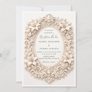 Elegante bloemrijke barokke lijst Nuestra Boda bru Kaart