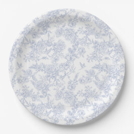 Elegante Bloemrijke Blauwe Franse Toile Papieren Bordje