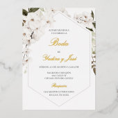 Elegante bloemrijke boho bruiloft Spaanse uitnodig Folie Uitnodiging (Voorkant)