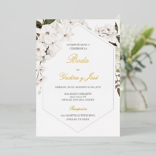 Elegante bloemrijke boho bruiloft Spaanse uitnodig Folie Uitnodiging (Staand Voorkant)