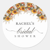Elegante Bloemrijke Boho Chic Bruidsdouche Ronde Sticker (Voorkant)