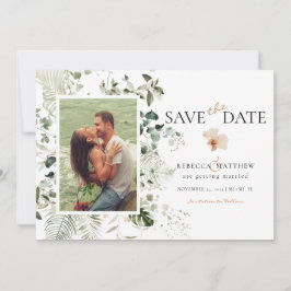 Elegante Bloemrijke Boho Groene Huwelijksfoto Save The Date
