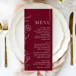 Elegante Bloemrijke Bordeaux Kleur Formal Huwelijk Menu