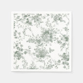 Elegante Bloemrijke Botanische Saliegroene Toile B Servet (Voorkant)