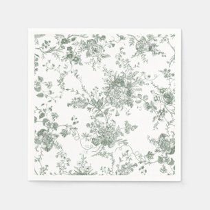 Elegante Bloemrijke Botanische Saliegroene Toile B Servet