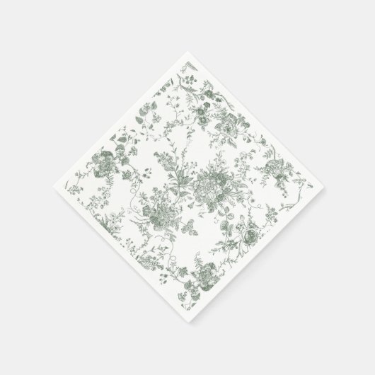 Elegante Bloemrijke Botanische Saliegroene Toile B Servet (Hoek)