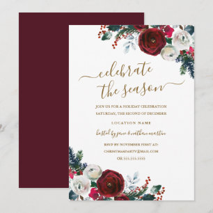 Elegante Bloemrijke Bourgondische Kerstfeest Kaart