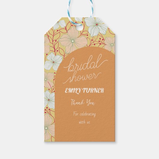 elegante bloemrijke bruidsdouche bedankt cadeaulabel (Voorkant)