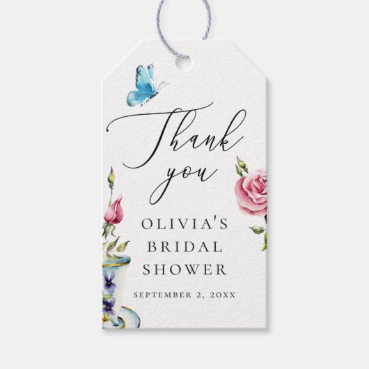 Elegante Bloemrijke Bruidsdouche | Roze Roos Dank Cadeaulabel (Voorkant)