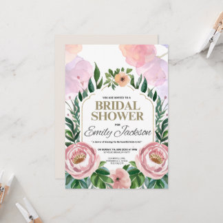 Elegante bloemrijke bruidsdouche uitnodiging & blo