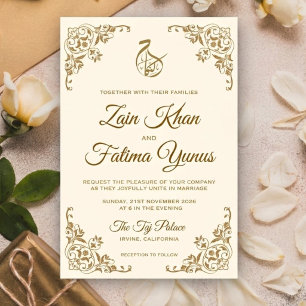 Elegante Bloemrijke Crème en Gouden Islamitische M Kaart