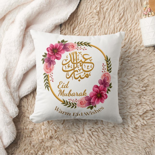 Elegante Bloemrijke Eid Mubarak Kussen (Deken)