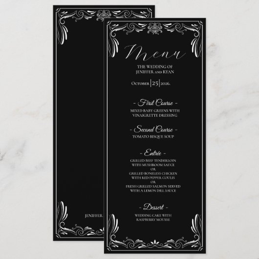Elegante bloemrijke gotische bruiloftsmenu menu (Voorkant / Achterkant)
