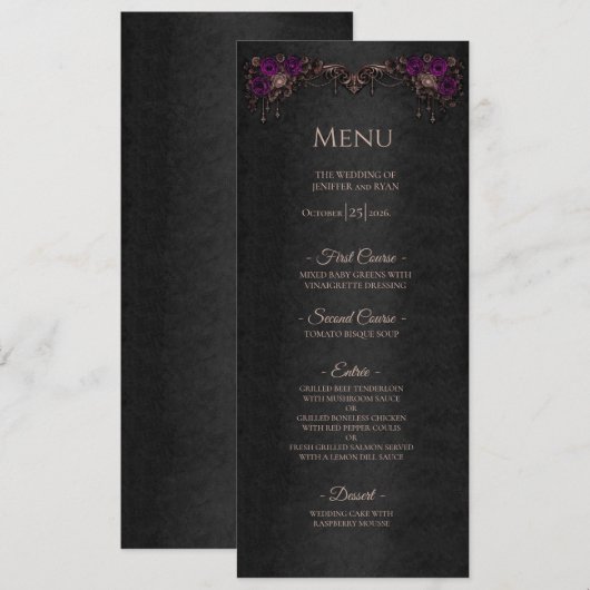 Elegante bloemrijke gotische Halloween-bruiloftsme Menu (Voorkant / Achterkant)