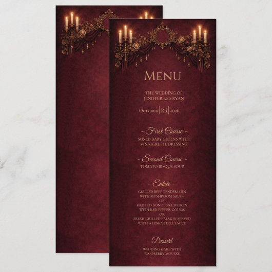 Elegante bloemrijke gotische Halloween-huwelijksme Menu (Voorkant / Achterkant)