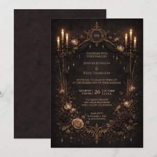 Elegante bloemrijke gotische halloween huwelijksui kaart