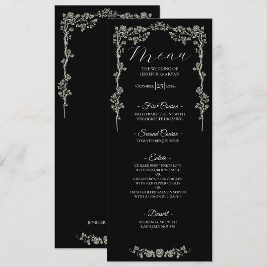 Elegante bloemrijke gotische trouwmenu menu (Voorkant / Achterkant)