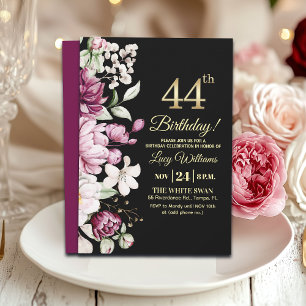 Elegante Bloemrijke Goud 44 Verjaardagsfeest Kaart