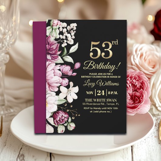Elegante Bloemrijke Goud 53 Verjaardagsfeest Kaart