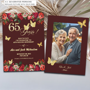 Elegante Bloemrijke Gouden 65e Huwelijksverjaardag Save The Date