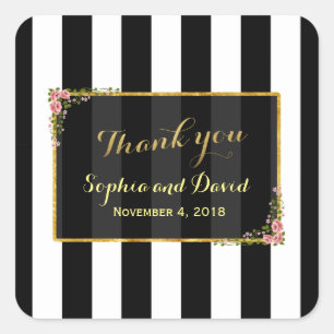 Elegante bloemrijke gouden folie trouwkaart aangep vierkante sticker