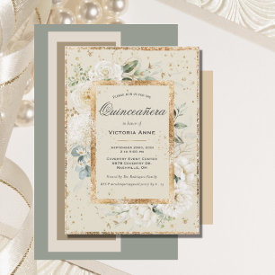 Elegante bloemrijke gouden moderne Quinceañera Kaart