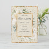 Elegante bloemrijke gouden moderne Quinceañera Kaart (Staand voorkant)