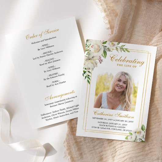 Elegante Bloemrijke Herdenkingsdienst Funeraire Or Programmakaart