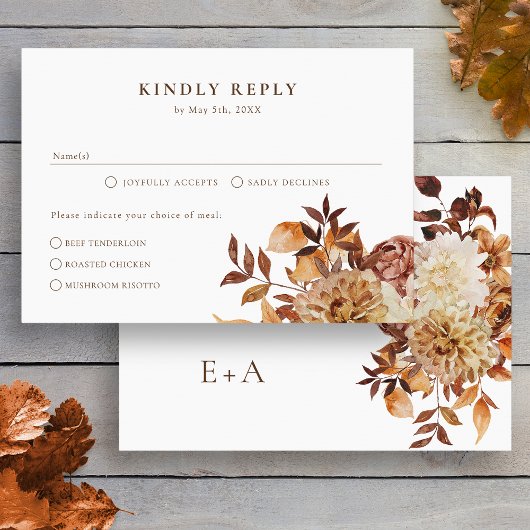Elegante Bloemrijke Herfst Bruiloft RSVP Kaartje