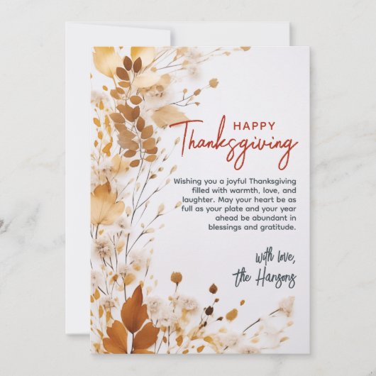 Elegante Bloemrijke Herfst Thanksgiving Custom Feestdagenkaart (Voorkant)