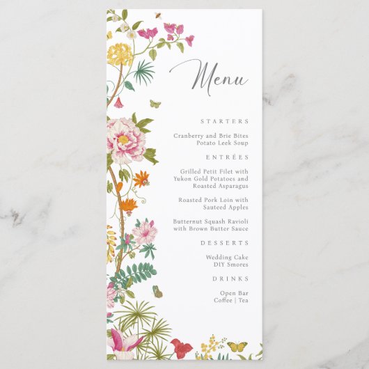 Elegante Bloemrijke Huwelijksmenu Menu (Voorkant)