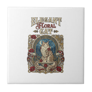 Elegante bloemrijke kat Art Nouveau vintage vector Tegeltje