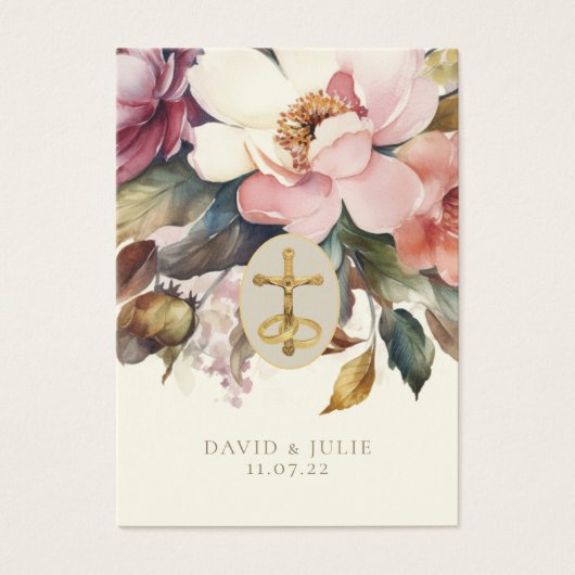 Elegante bloemrijke katholieke huwelijksgebedskaar visitekaartje (Voorkant)