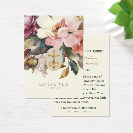 Elegante bloemrijke katholieke huwelijksgebedskaar visitekaartje (Bureau)
