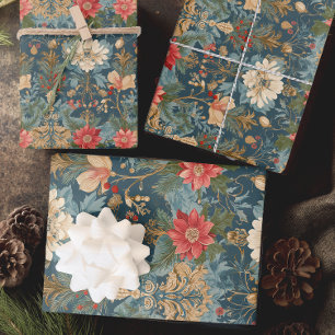 Elegante Bloemrijke Kerst Inpakpapier Vel