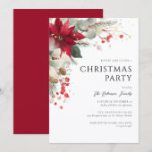 Elegante Bloemrijke Kerstfeest Rood Kaart (Voorkant / Achterkant)