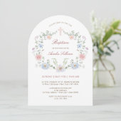 Elegante bloemrijke lijst doop kaart (Staand voorkant)