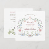 Elegante bloemrijke lijst Eerste Heilige Communie  Kaart (Voorkant / Achterkant)