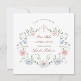 Elegante bloemrijke lijst Eerste Heilige Communie Kaart