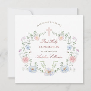 Elegante bloemrijke lijst Eerste Heilige Communie  Kaart