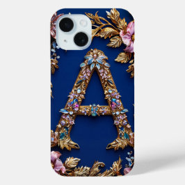 Elegante bloemrijke lijst met gouden letter A  iPhone 15 Case