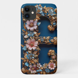 Elegante bloemrijke lijst met gouden letter E Case-Mate iPhone Case