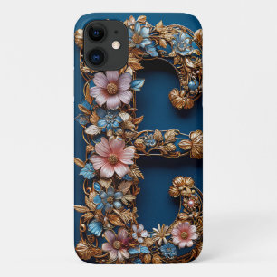 Elegante bloemrijke lijst met gouden letter E Case-Mate iPhone Case
