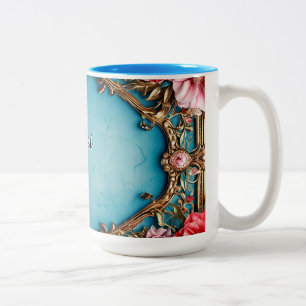 Elegante bloemrijke lijst met gouden ontwerp tweekleurige koffiemok