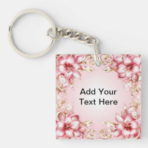Elegante bloemrijke lijst met roze lelieontwerpen sleutelhanger
