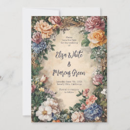 Elegante Bloemrijke Lijst Vintage Trouw Verloofd A Save The Date