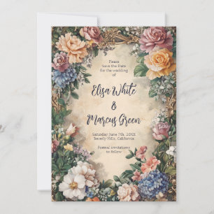 Elegante Bloemrijke Lijst Vintage Trouw Verloofd A Save The Date
