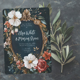 Elegante Bloemrijke Lijst Vintage Trouw Verloofd A Save The Date